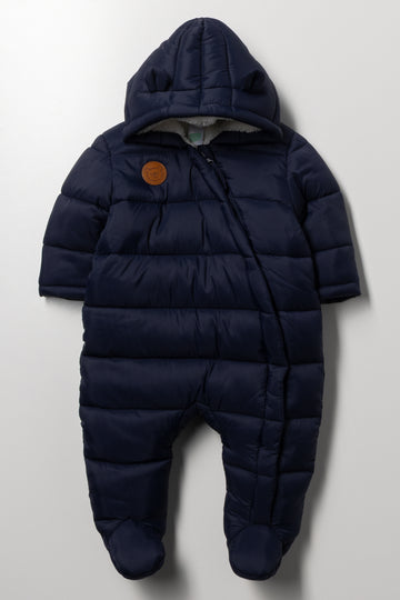 Zip Through Quilted Jumpsuit Navy