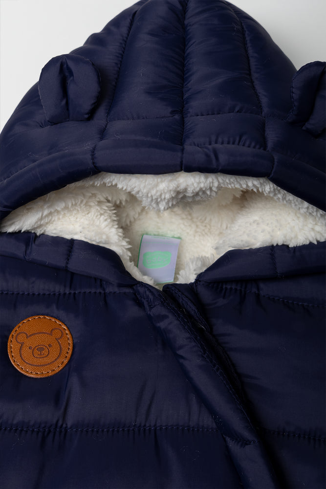 Zip Through Quilted Jumpsuit Navy