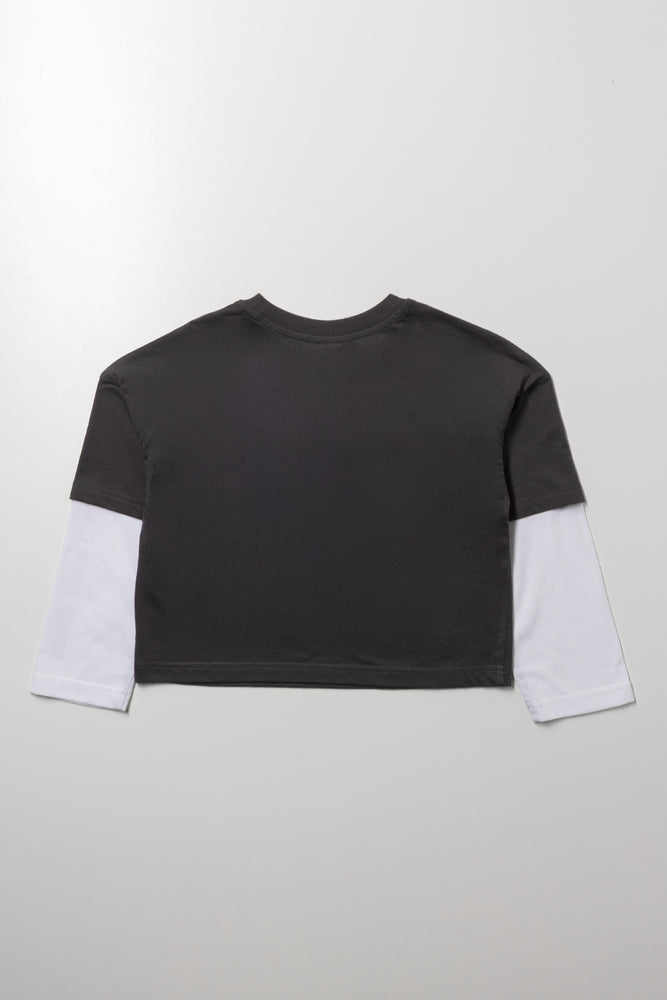 Relaxed Peepout Sleeve T-Shirt Dark Grey (2)