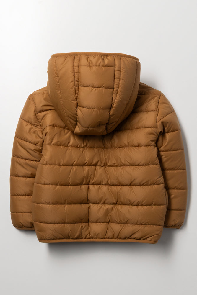 Hooded Puffer Jacket Tan (2)