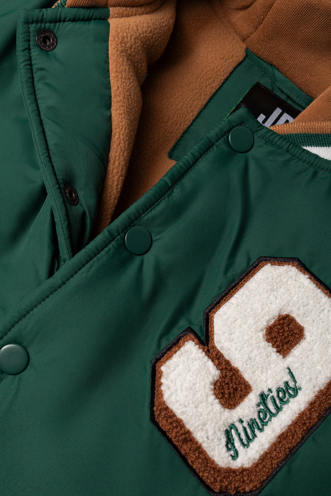 Hooded Baseball Jacket Green And Brown