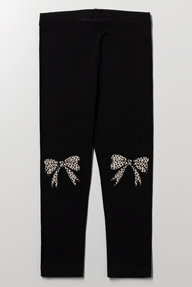 Animal Bow Leggings Black