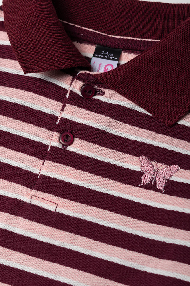 Stripe Golfer Long Sleeve Top Burgundy (1)