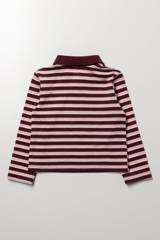 Stripe Golfer Long Sleeve Top Burgundy (2)