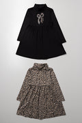 2 Pack Animal Poloneck Dresses Natural And Black