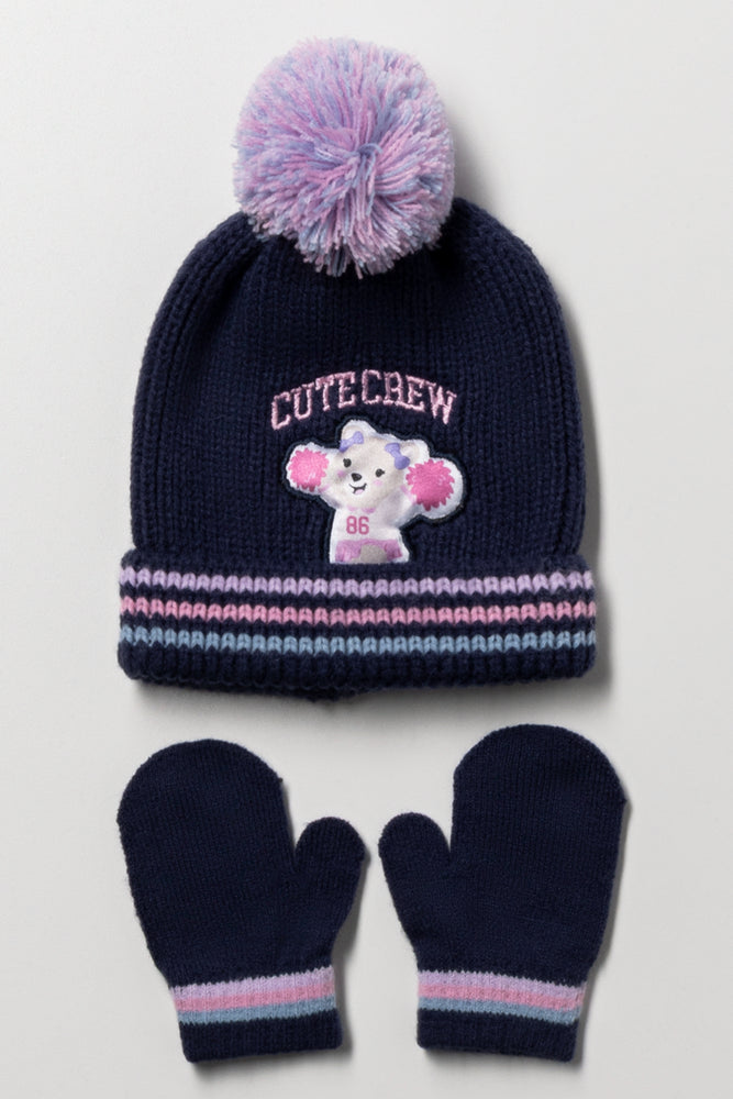2 Piece Beanie Set Navy
