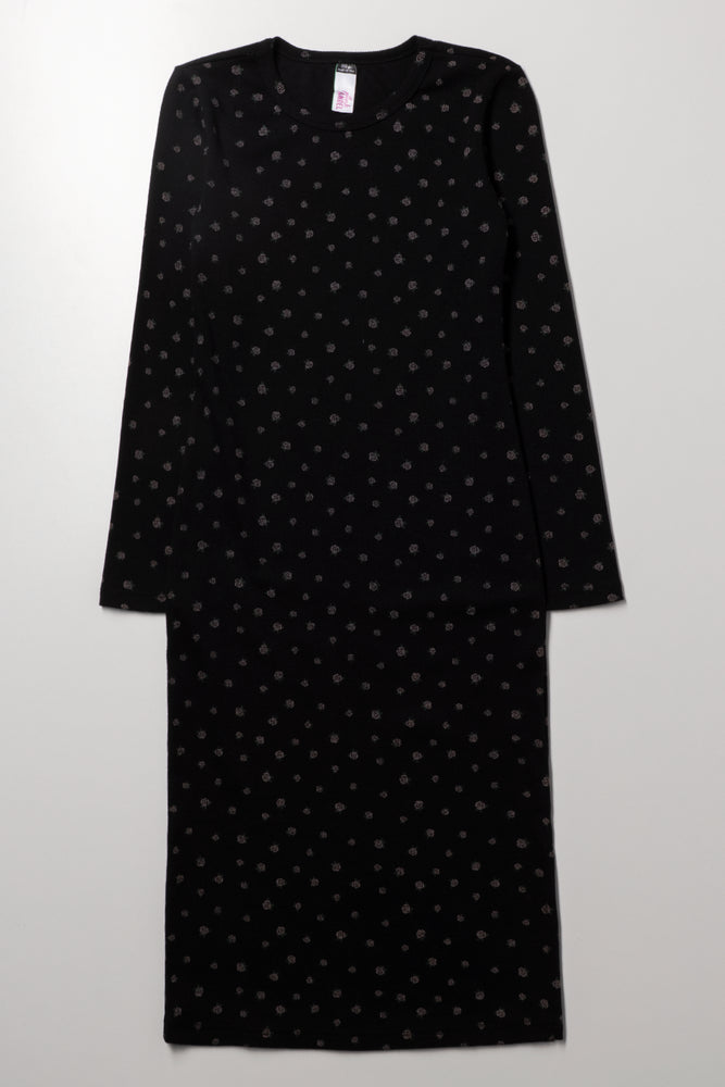 Rose Bodycon Slit Dress Black