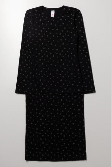 Rose Bodycon Slit Dress Black