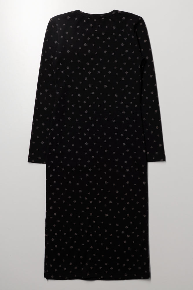 Rose Bodycon Slit Dress Black (2)