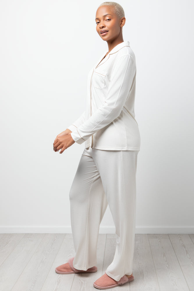 Long Sleeve Button Through Pyjamas Natural