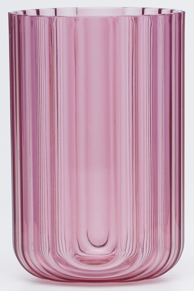 Pink Ribbed Glass Tumbler