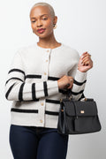 Stripe Long Sleeve Cardigan Black And Natural