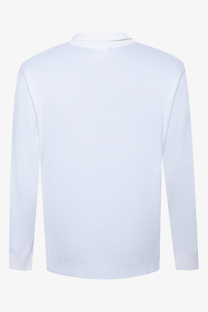 Basket Weave Long Sleeve Golfer White