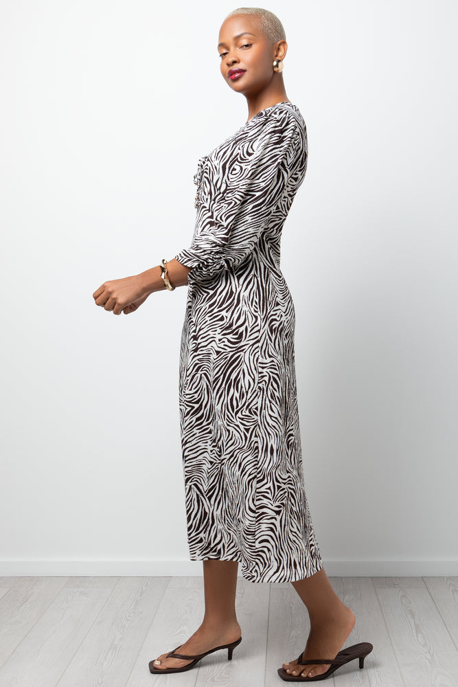 Crinkle Tie Front Maxi Dress White And Brown | Dresses & Jumpsuits