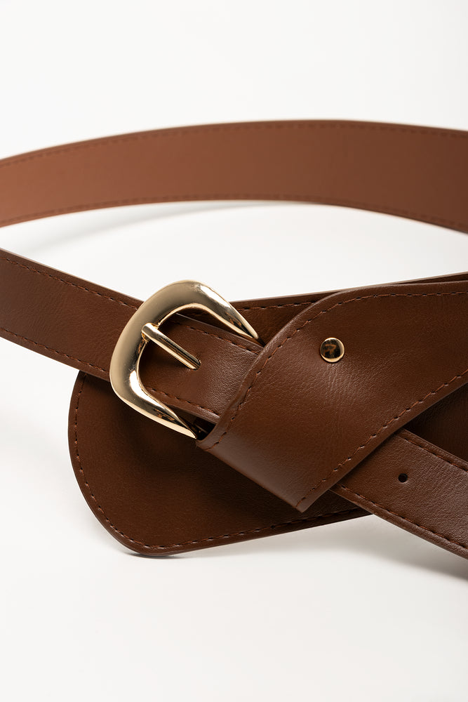 Stud Wide Waist Belt Brown