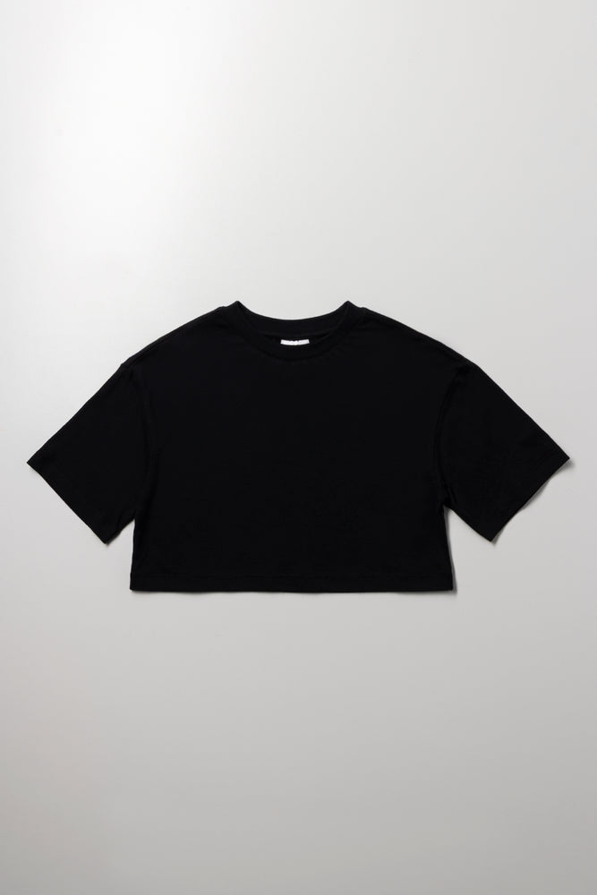 Plain Boxy Cropped Top Black