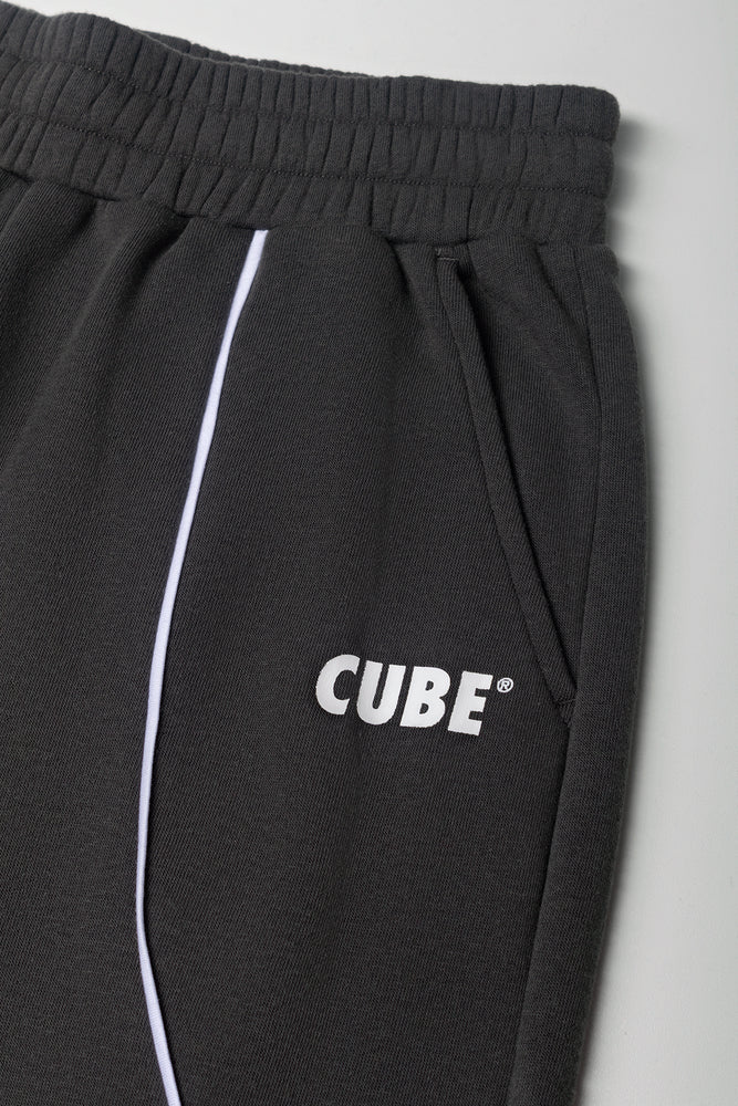 Piped Straight Leg Trackpants Dark Grey (1)