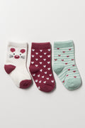 3 Pack Hearts And Mouse Socks Burgundy