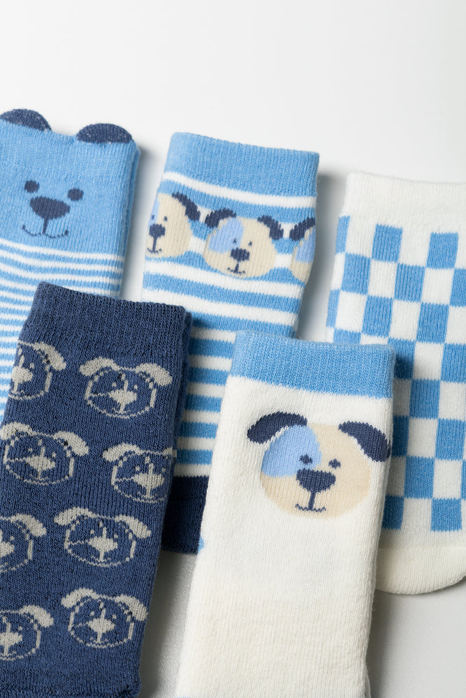 5 Pack Socks Blue & White