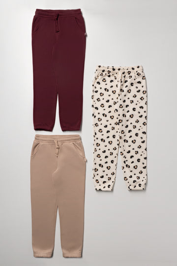 3 Pack Animal Trackpants Natural And Burgundy