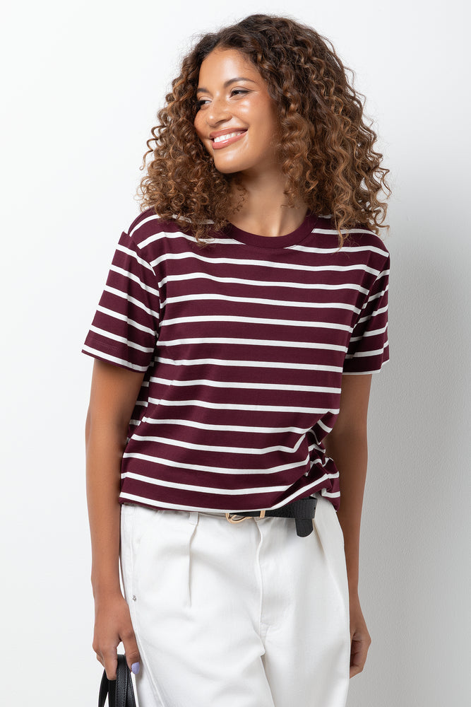 Stripe Short Sleeve T-Shirt Burgundy And White