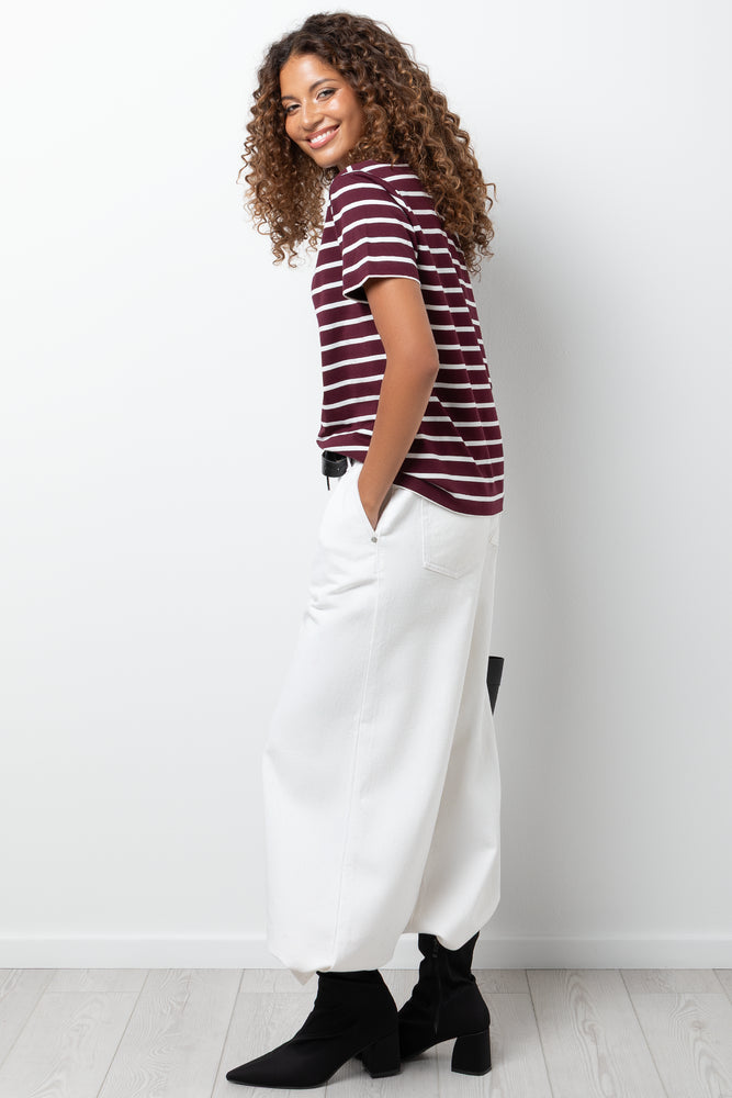 Stripe Short Sleeve T-Shirt Burgundy And White