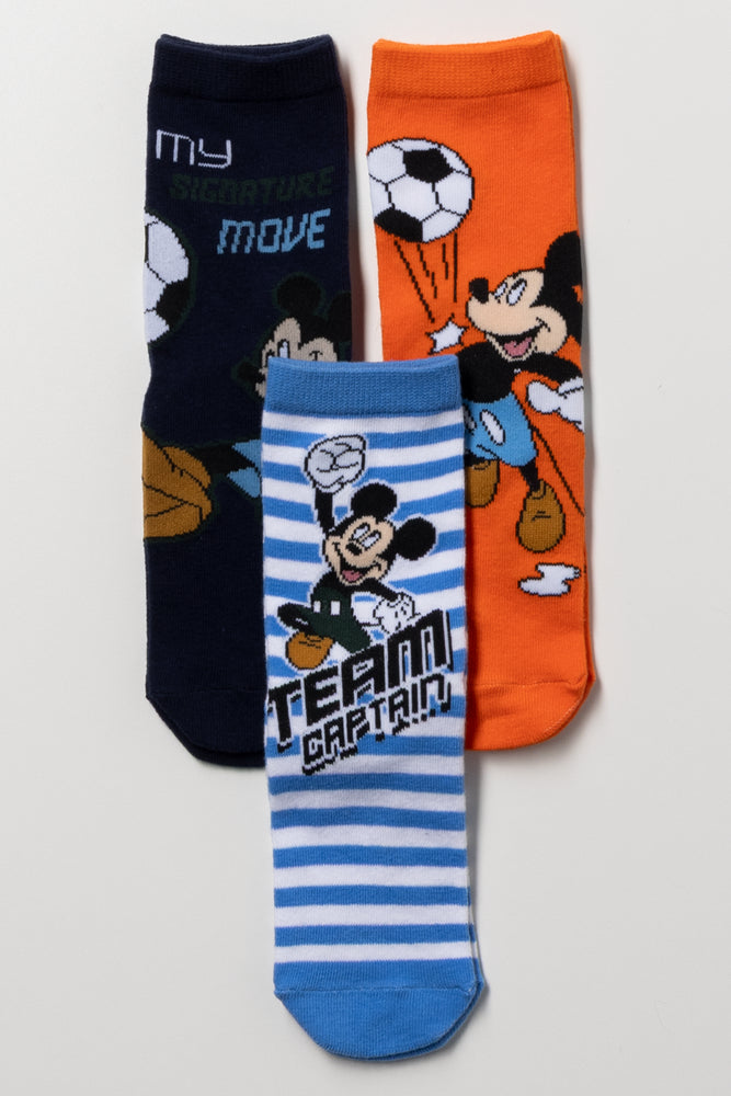 Mickey Mouse 3 Pack Socks Blue, Black And Orange