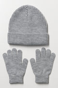 Gloves and Ribbed Beanie Set Grey