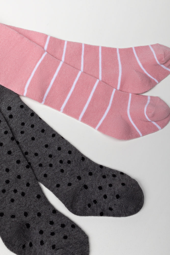 2 Pack Tights Dark Grey And Pink (1)