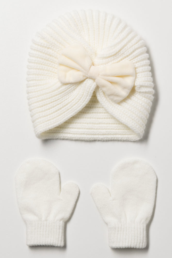 2 Piece Hat And Gloves Set Cream