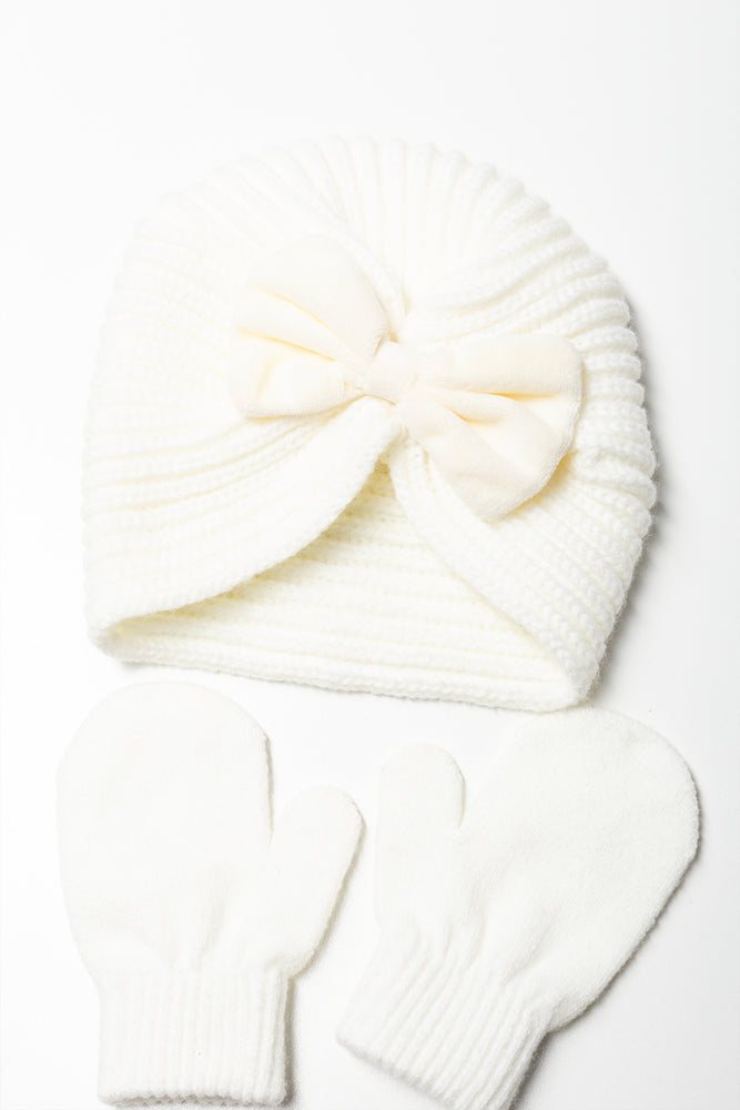 2 Piece Hat And Gloves Set Cream