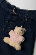 Belted Wide Leg Denim Jeans With Bear Dark Blue (1)