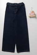 Belted Wide Leg Denim Jeans With Bear Dark Blue (2)