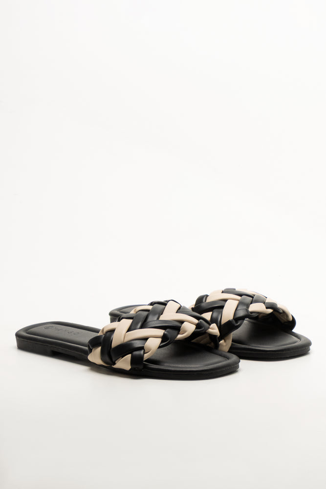 Braided Mule Sandals Black And Natural
