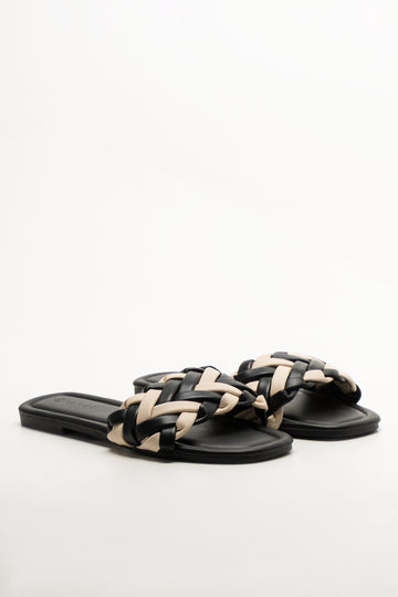 Braided Mule Sandals Black And Natural