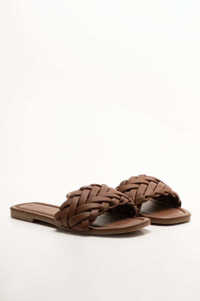 Braided Mule Sandals Brown