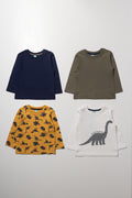 4 Pack Dino Long Sleeve T-Shirts Multicolour