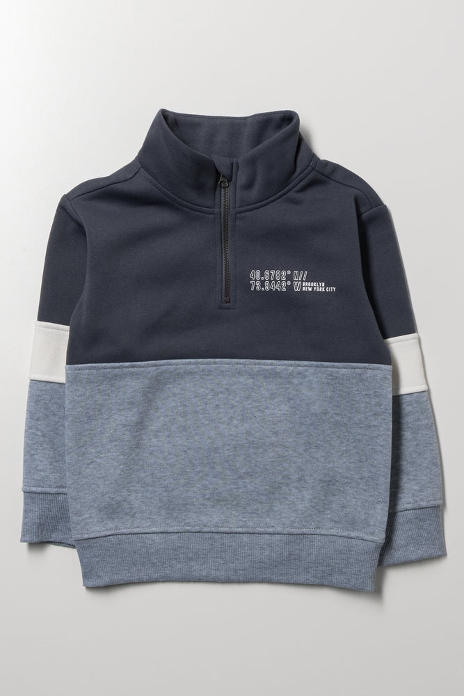 Colourblock Zip Neck Tracktop Dark Grey And Navy | Tops & T-Shirts