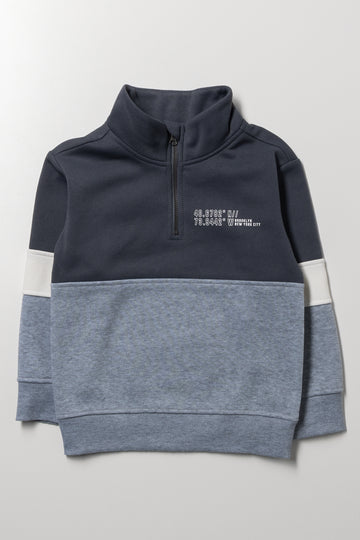 Colourblock Zip Neck Tracktop Dark Grey And Navy