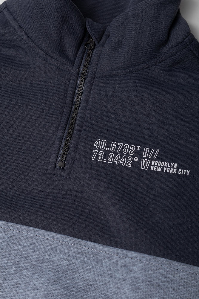 Colourblock Zip Neck Tracktop Dark Grey And Navy | Tops & T-Shirts
