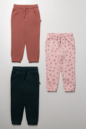 3 Pack Flower Trackpants Pink And Green