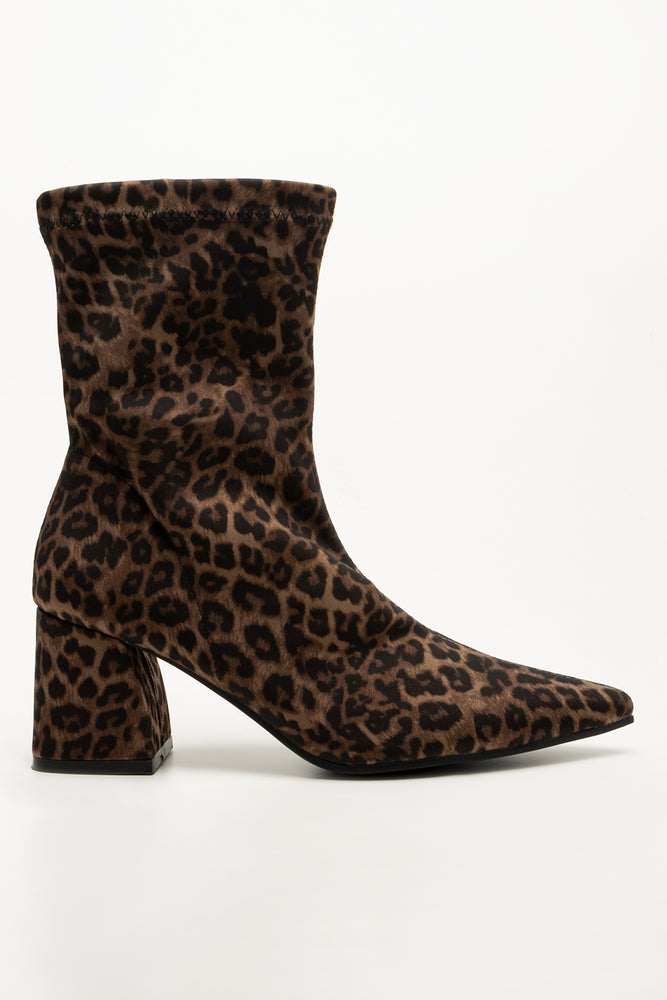 Animal Print Block Heel Boots Brown