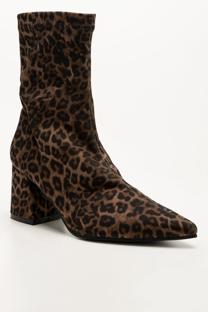 Animal Print Block Heel Boots Brown