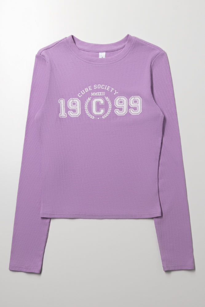 Rib Long Sleeve T-Shirt Lilac
