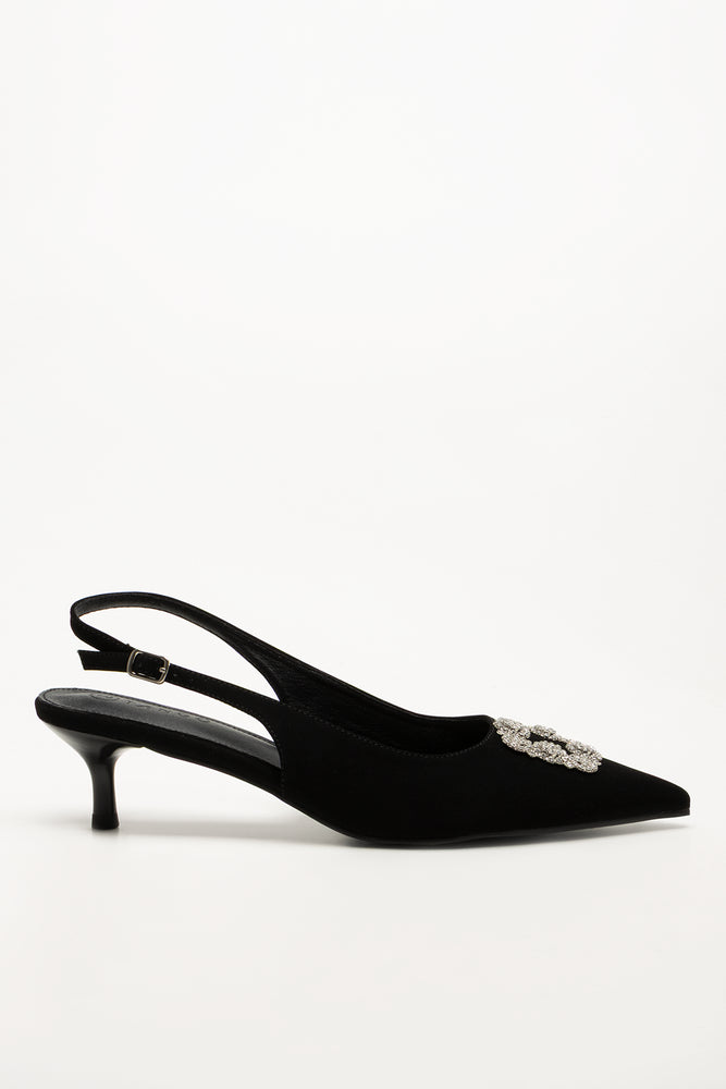 Diamante Kitten Heel Black