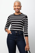 3/4 Sleeve Crewneck Top Black & White