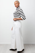 Stripe Quarter Sleeve Crew Neck Knit Top Black And White (1)