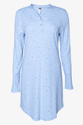 Henley V-Neck Rib Long Sleeve Sleepshirt Blue
