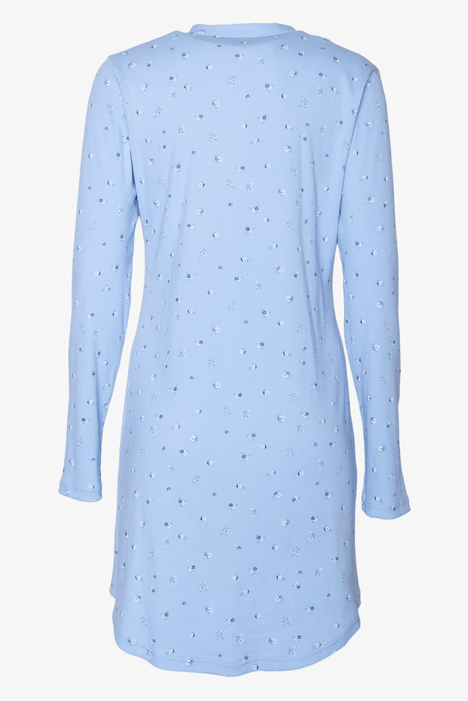 Henley V-Neck Rib Long Sleeve Sleepshirt Blue