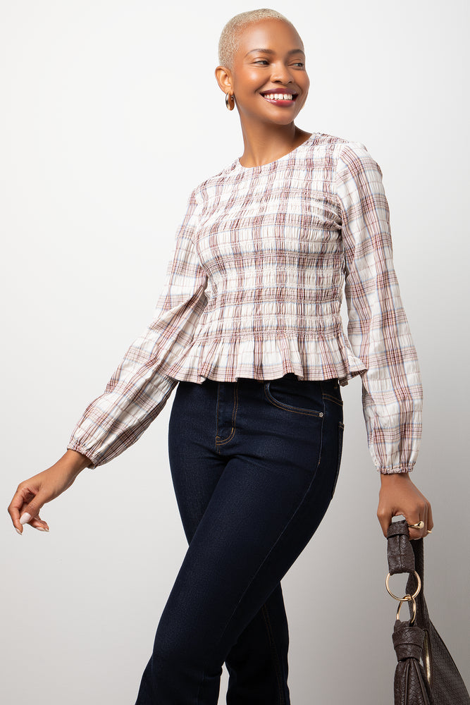 Check Long Sleeve Top Natural | Tops & T-Shirts | Ackermans
